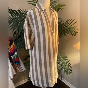 NWOT Faherty Women’s 100% Linen Brown and Cream Striped Top. Size Medium.